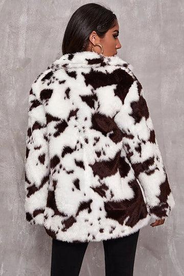 Motif de vache blanche Midi Fausse fourrure Shearling Manteau